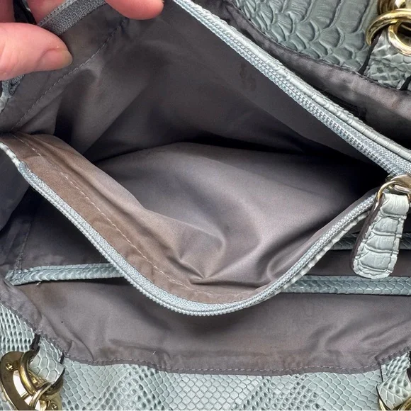 Nicole Miller Faux Leather Snakeskin Slouch Bag Chain Strap Teal - Picture 11 of 15